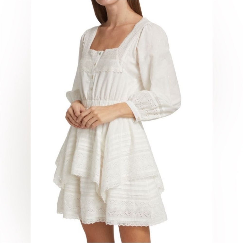 ASTR the Label Pacoima Cotton Ruffle Square Neck Mini Dress SZ XS NWT